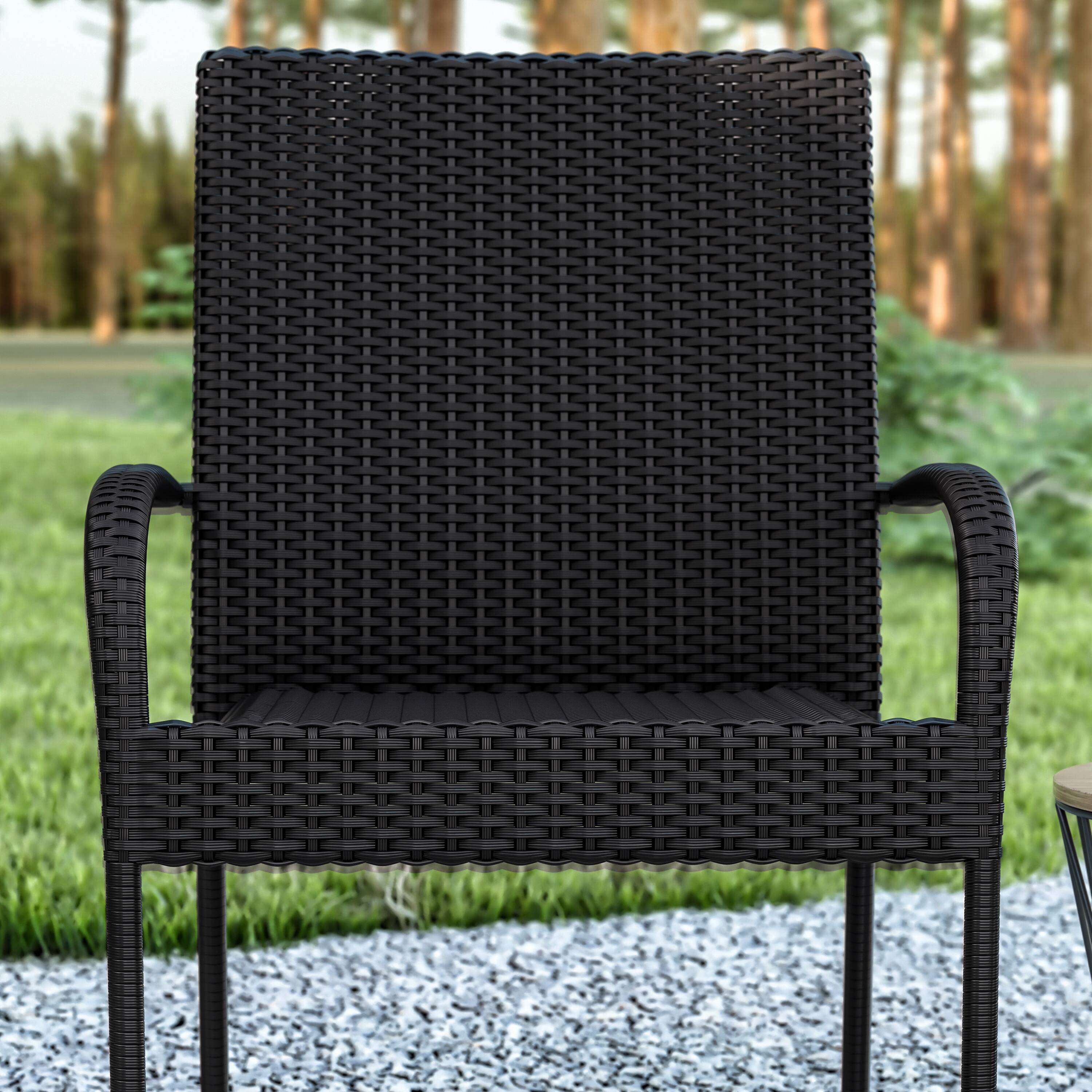Alt View 5. Emma + Oliver - Sala Stacking All-Weather Wicker Wrapped Powder Coated Steel Patio Club Chairs for Indoor and Outdoor Use - Black.