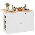 Front. Costway - Kitchen Island with Storage Drop Leaf Breakfast Bar Table with Top Freestanding Buffet Sideboard - White + Natural.