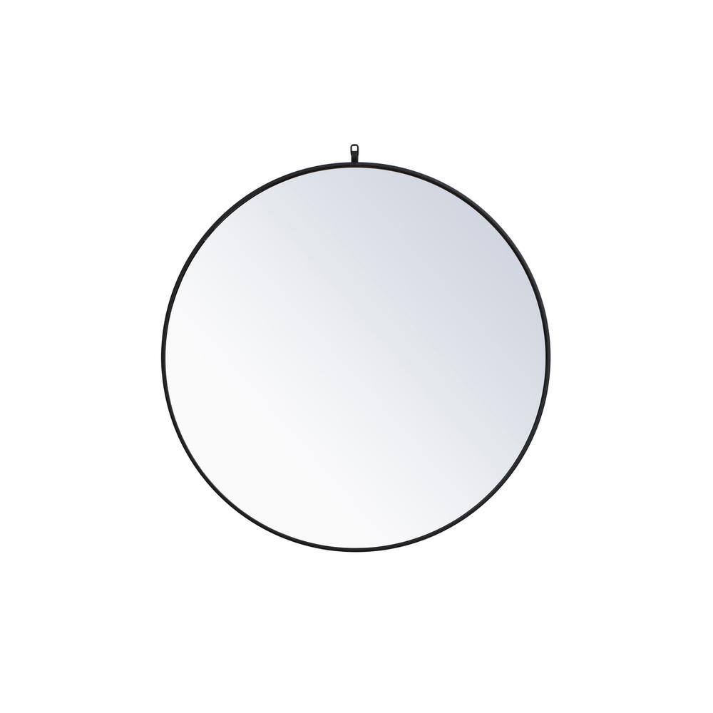 Alt View 2. Elegant Decor - Metal frame round mirror with decorative hook 39 inch in Black - Black.