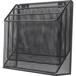 Lorell - Mesh Desktop Organizer 3 Tier 11.42" x 3.54" x 12.72" Length Desktop Durable Metal - Black