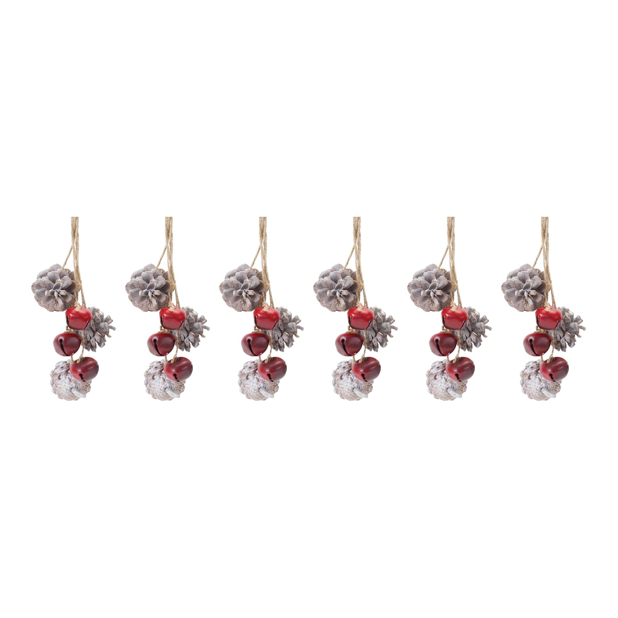 Left. BreeBe - Bell and Pine Cone Drop Ornament (Set of 6) - Red, Brown.