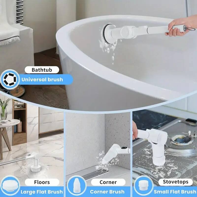 Bathtub - Universal brush
Floors - Large Flat Brush
Corner - Corner Brush
Stovetops - Small Flat Brush