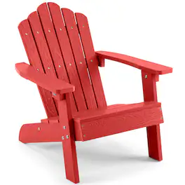 Costway - Kids Adirondack Chair, All-weather Outdoor Chair for Kids with Tilted High Backrest - Red