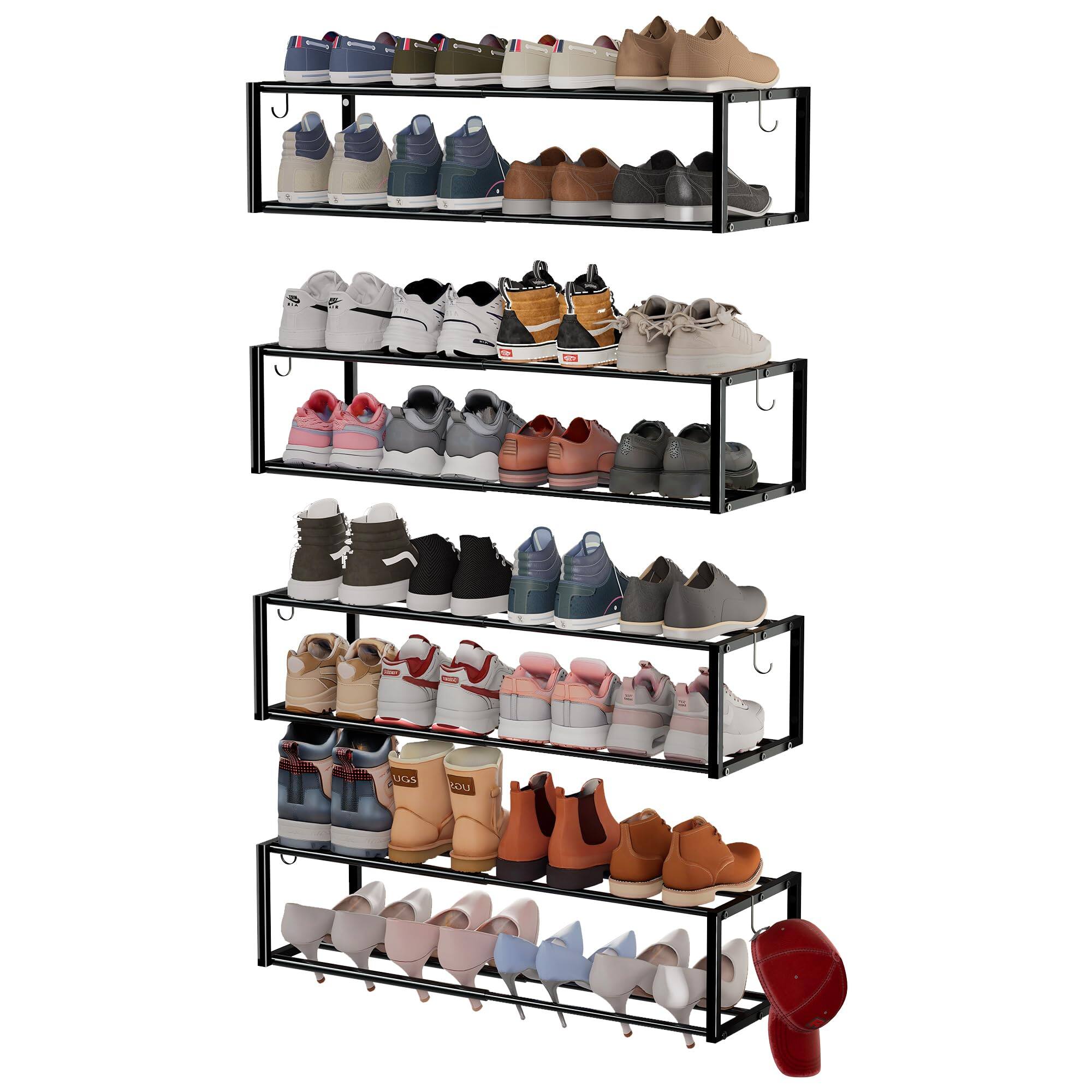 Front. Hanke - 2 Pack Expandable Wall Mounted Shoe Rack 17 -31  Adjustable Hanging Holds Heavy Duty Metal Holder With 4 - Black 4PACK.
