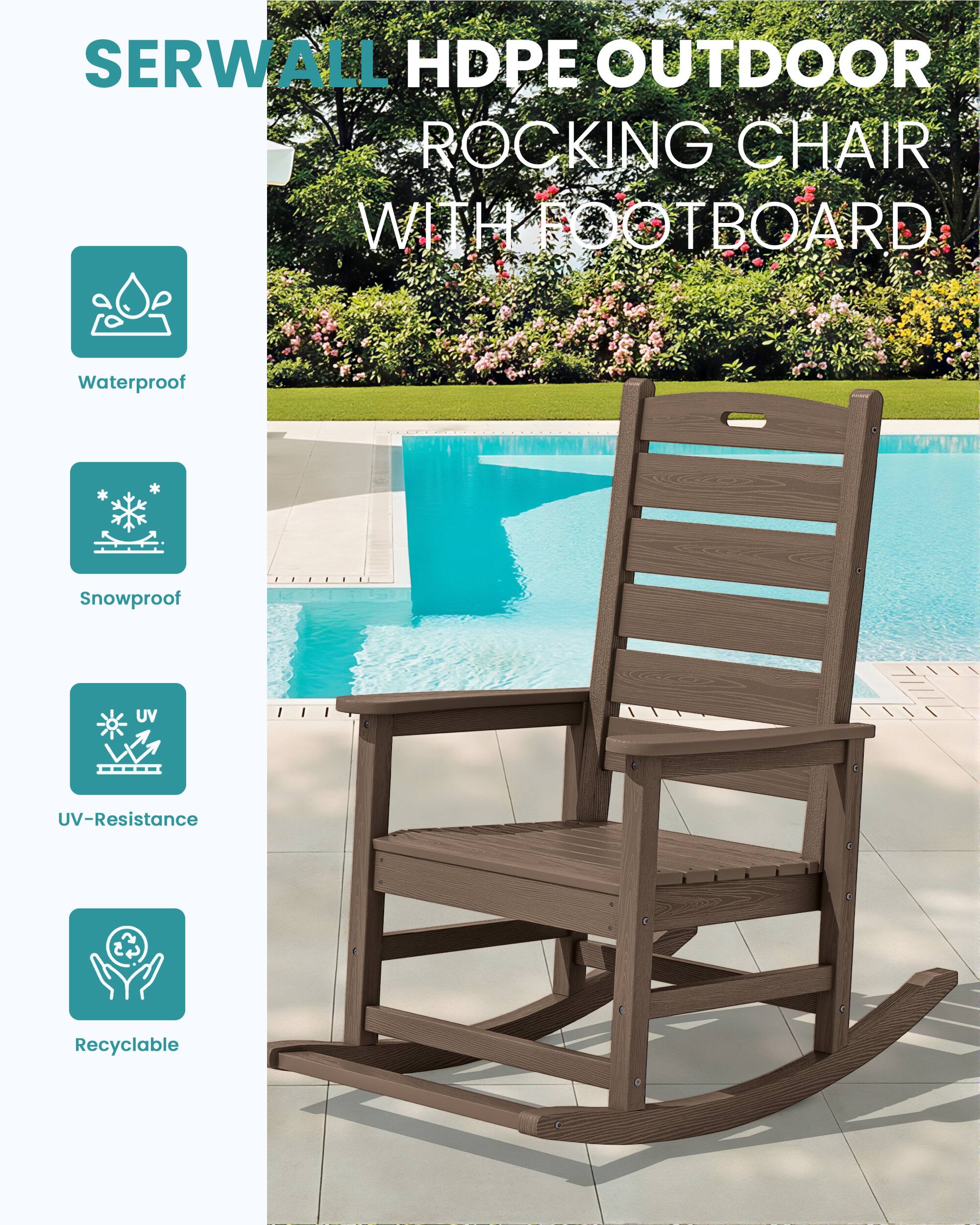 SERWALL Outdoor Rocking Chair Set of 2, Oversized HDPE Rocker Coffee ...