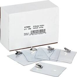Advantus - Vinyl ID Badge Holder, Punched, 3"W x 4"L, Vertical w/Clip, 50/Box - Clear