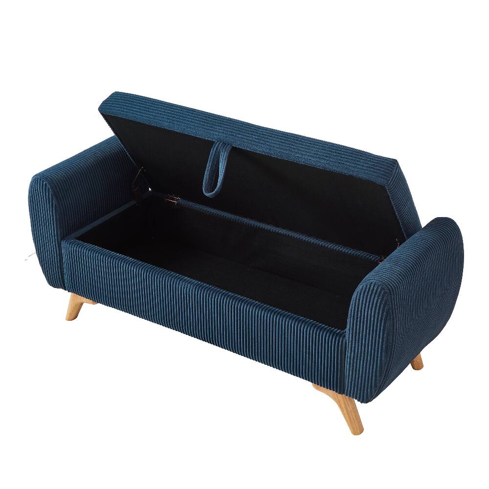 Alt View 8. Ropilly - Ropilly 57" Blue Corduroy Storage Bench, Modern Upholstered Bed Bench with Wood Legs for Bedroom & Entryway - Blue.