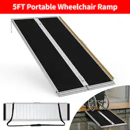 FODINGHILL - 5FT Aluminum Portable Wheelchair Ramp with Non-Skid Surface - Black