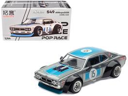 Datsun Laurel C130 RHD #15 Raw Metal with Blue Stripes "APA XPO 2025 Exclusive" 1/64 Die Cast Model Car by Pop Race