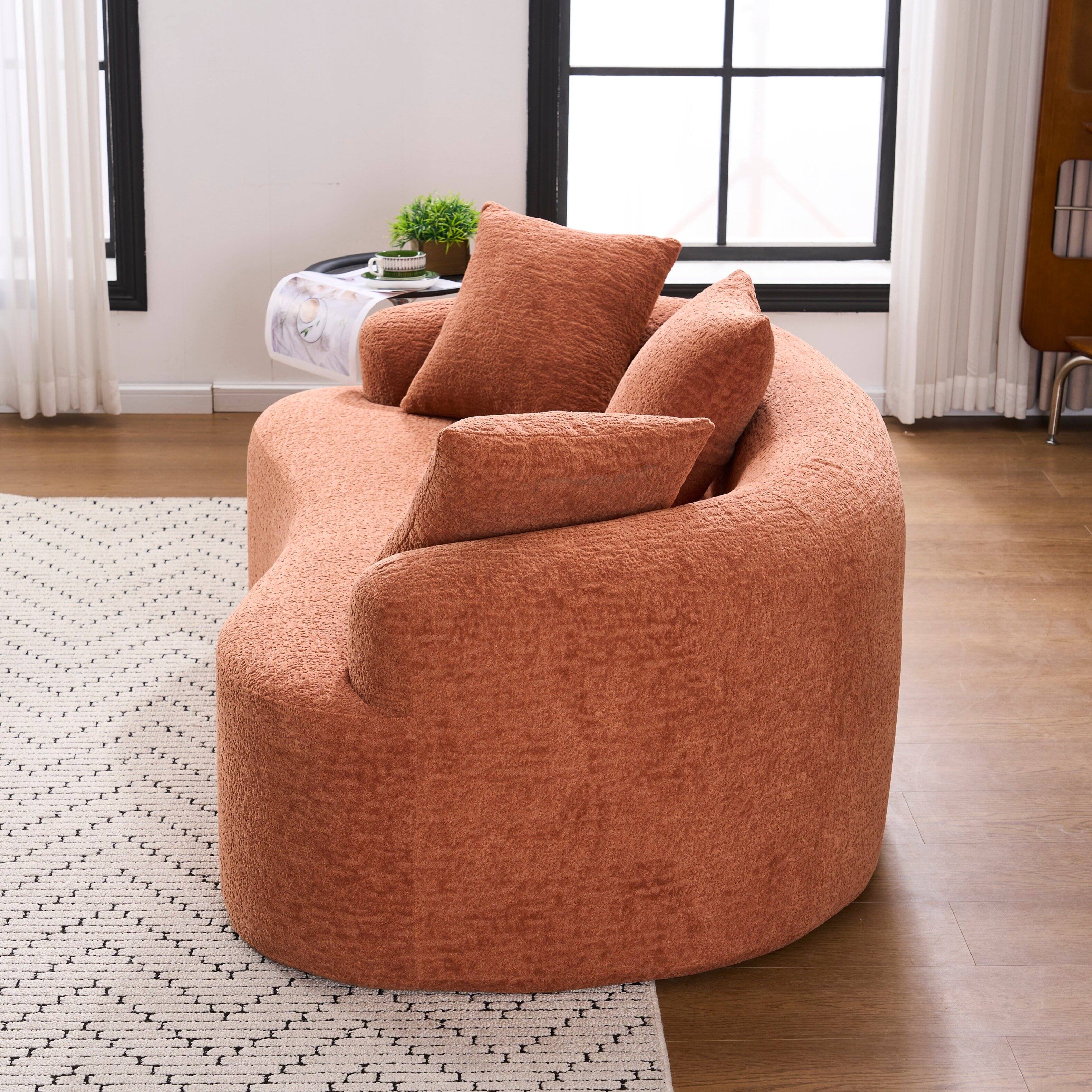 Alt View 9. Boyel Living - Curved Loveseat Sofa 30D Compression Foam Chenille Upholstery No Assembly Compact Small Space Sofa Coral Pink 65 Inch - Coral.