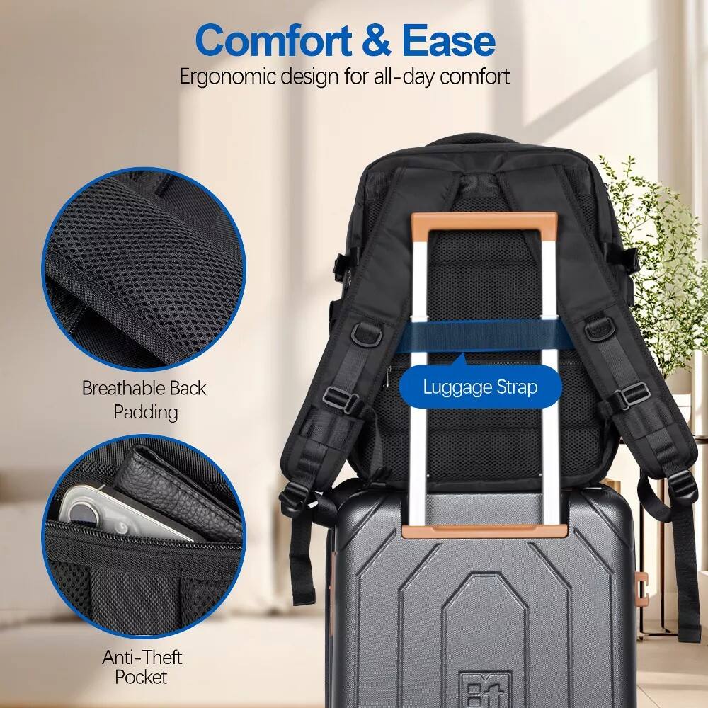 Comfort & Ease  
Ergonomic design for all-day comfort  

Breathable Back Padding  

Luggage Strap  

Anti-Theft Pocket