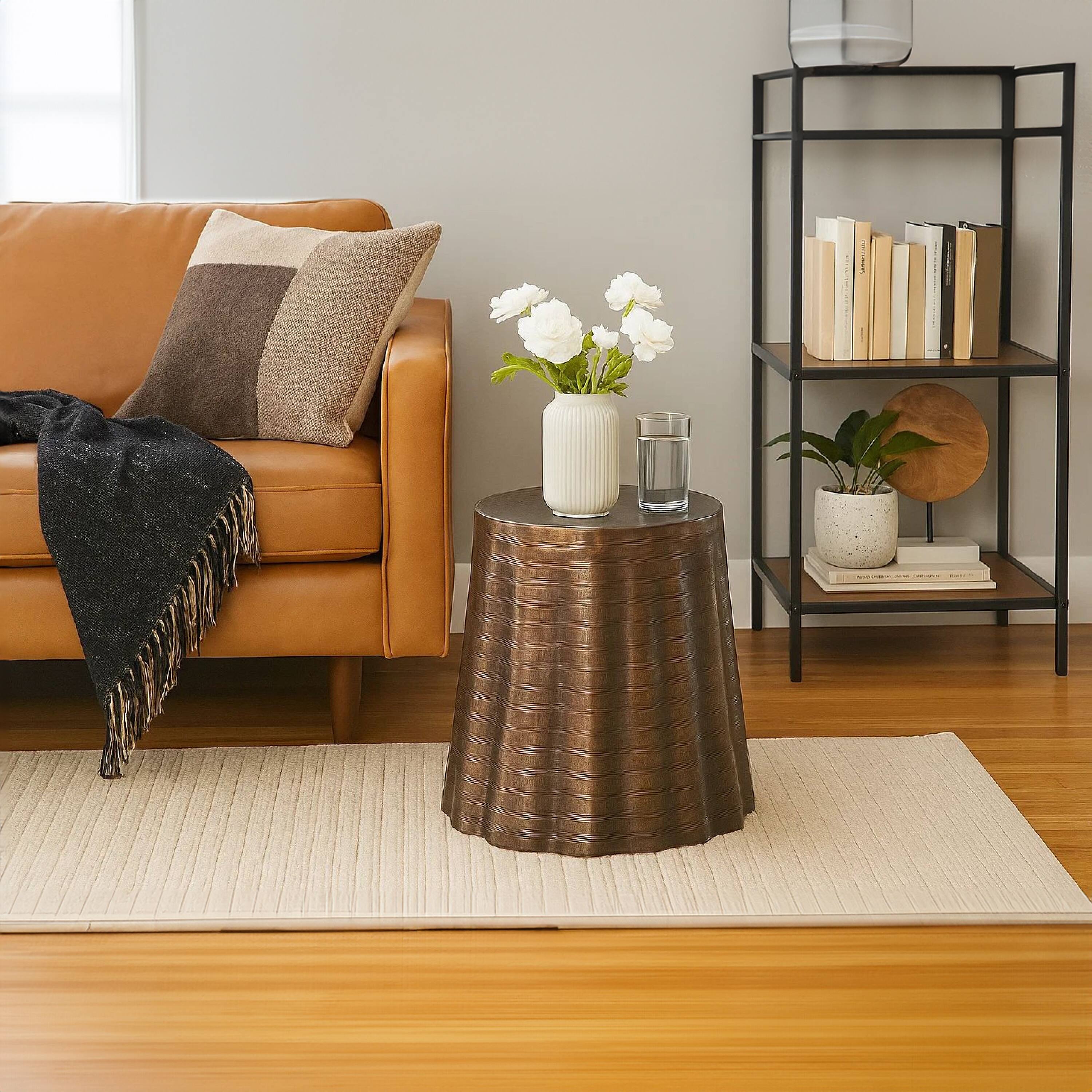 Alt View 8. Manhattan Lane - Liora 19" Side End Table | Handcrafted Bronze-Finish Aluminum | Hammered Round Design - Bronze.