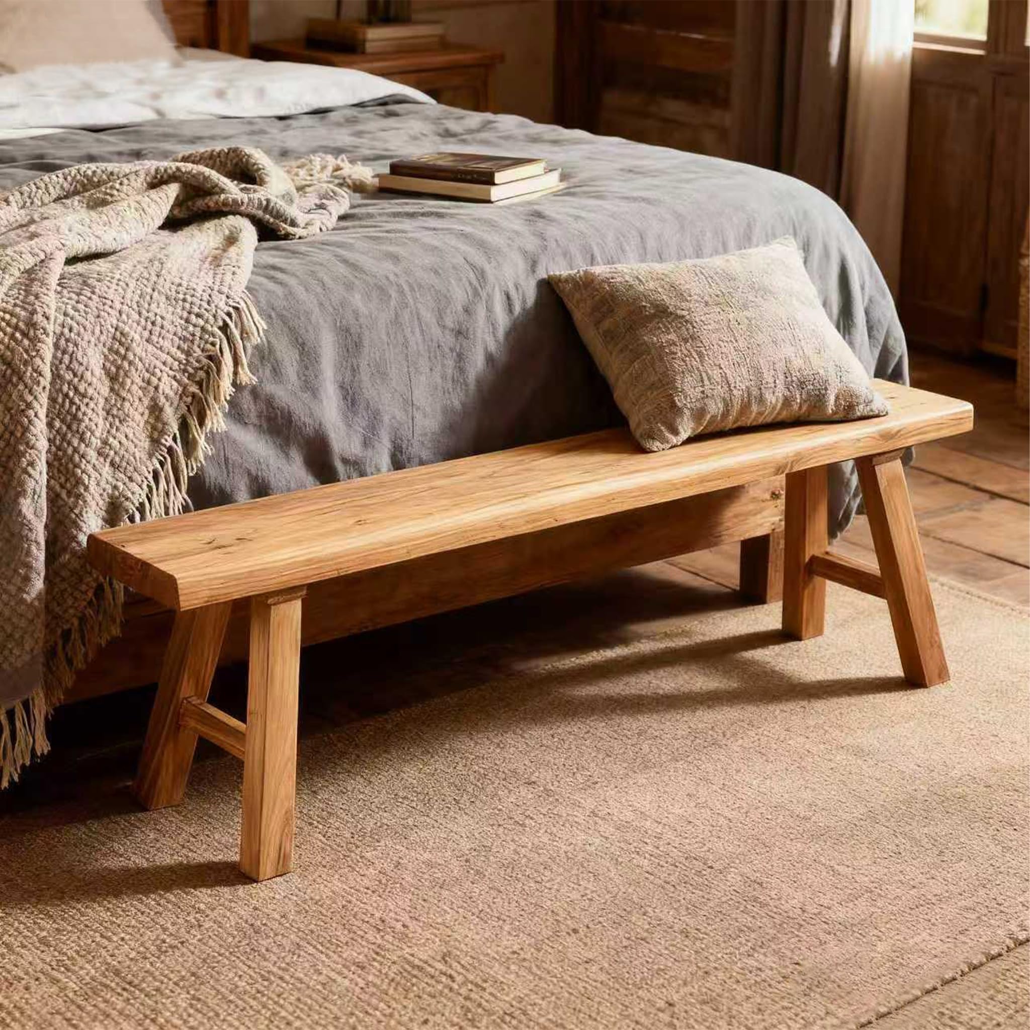 Alt View 1. JETRANSPORT - Wood Bench Indoor Rustic Farmhouse Narrow Entryway With Solid Durable And Sturdy Skinny Benches For Dining - 39 inch.