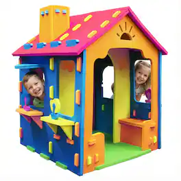 Costway - Kids EVA Foam Playhouse with Roof, Chimney, Windows & Doorways for Creative Play - Multicolor