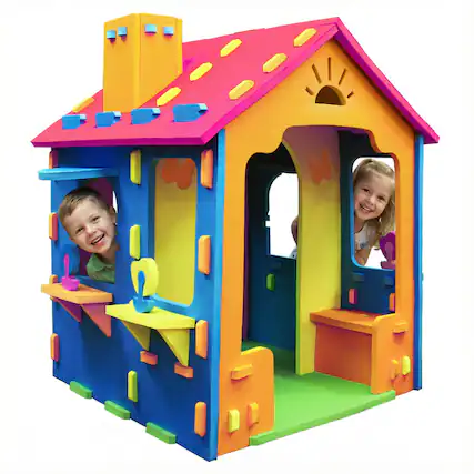 Front. Costway - Costway Kids EVA Foam Playhouse with Roof, Chimney, Windows & Doorways for Creative Play - Multicolor.