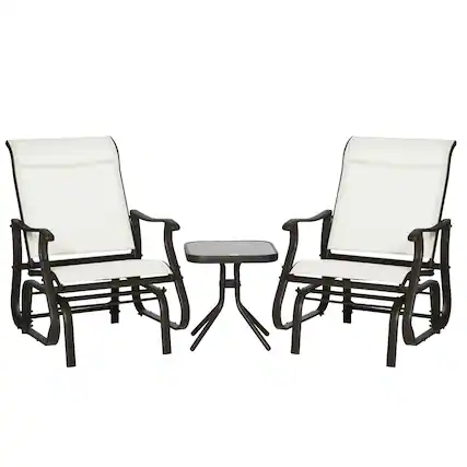 Front. Outsunny - 3-Piece Outdoor Gliders Set Bistro Set with Steel Frame, Tempered Glass Top Table for Patio, Garden, Backyard, Lawn - Cream White.