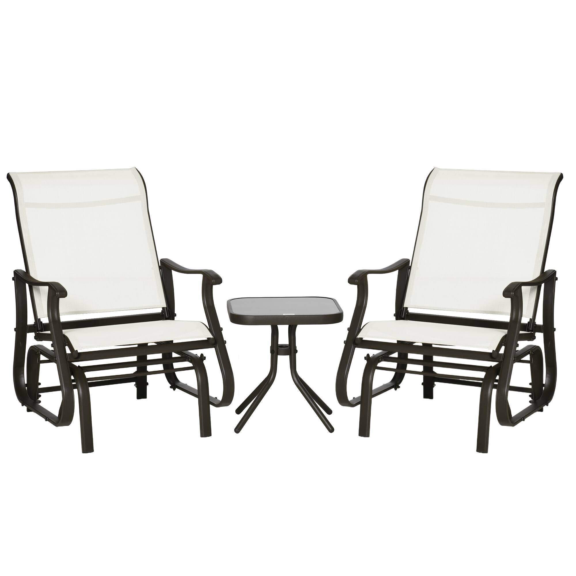 Front. Outsunny - 3-Piece Outdoor Gliders Set Bistro Set with Steel Frame, Tempered Glass Top Table for Patio, Garden, Backyard, Lawn - Cream White.