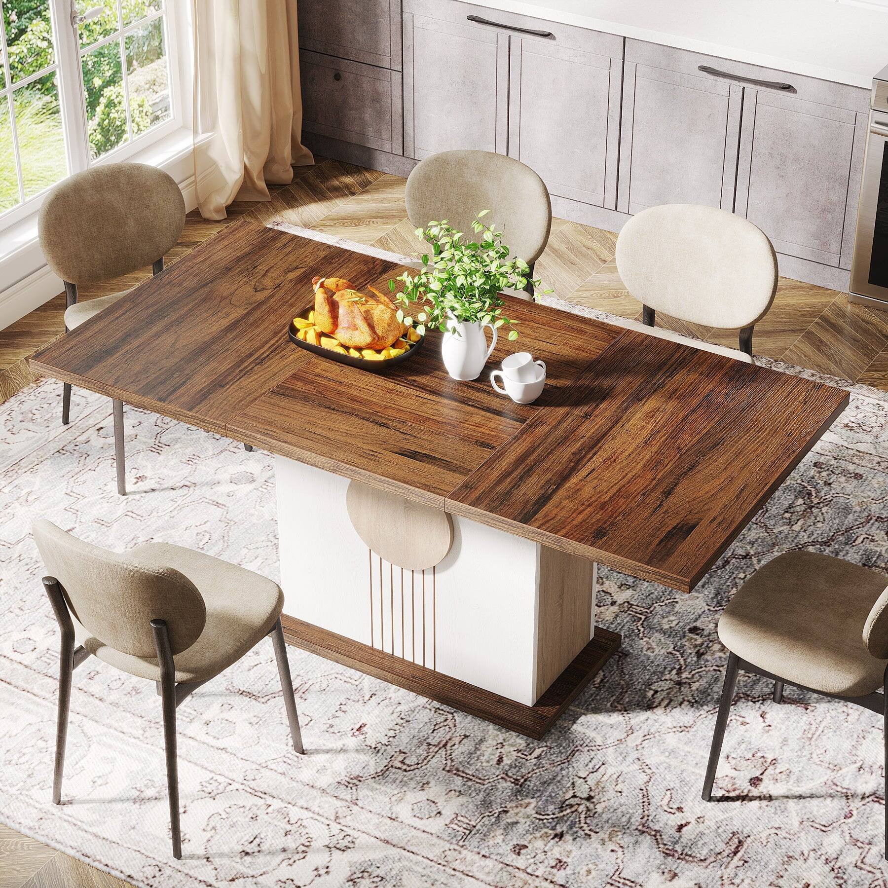 Alt View 2. Tribesigns - Farmhouse Dining Table with Engineered Wood Construction and Easy-Clean Surface for Dining Room - Brown.
