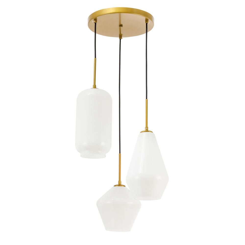 Left. Living District - Gene 3 light Brass and Frosted white glass pendant - Brass And Frosted White Glass.