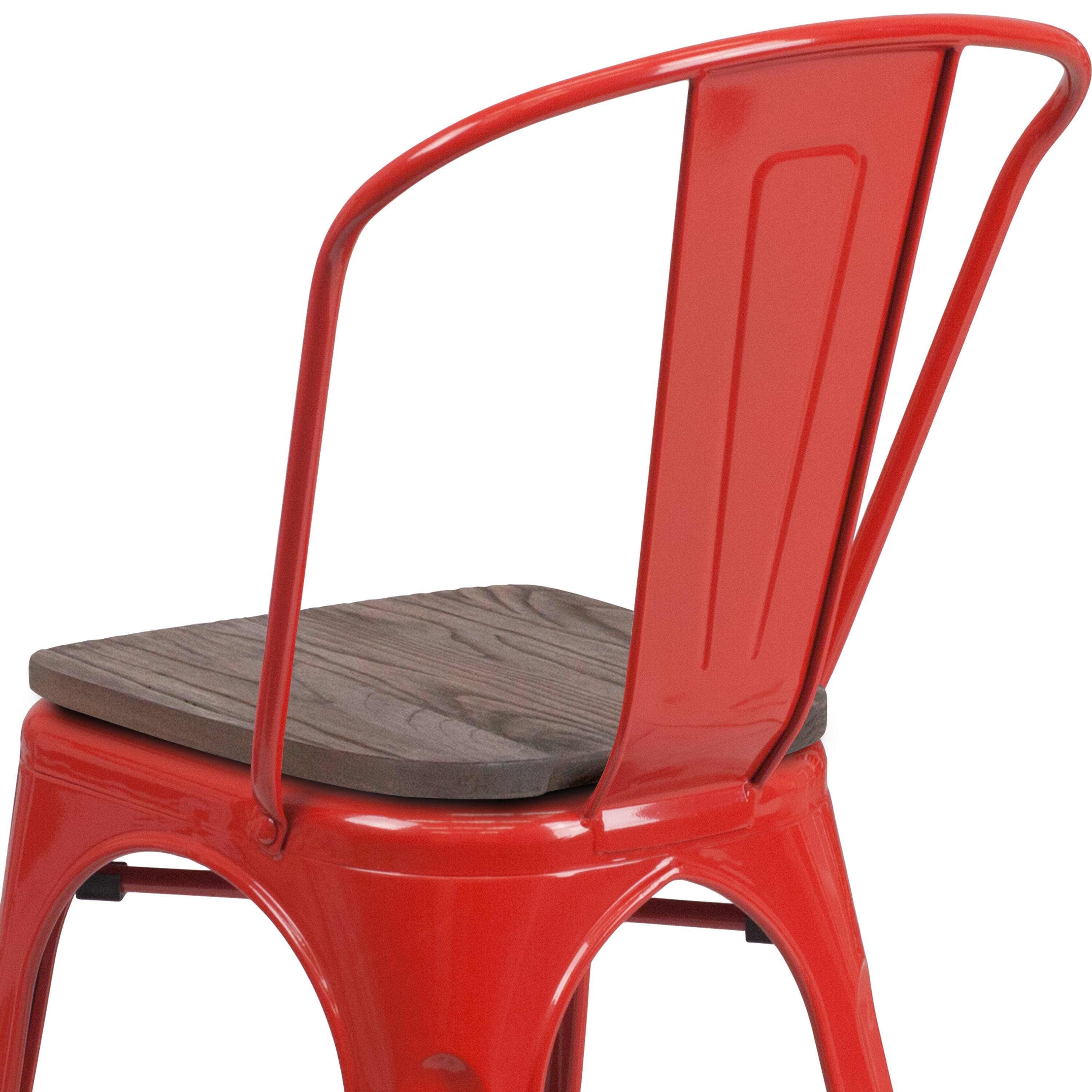 Alt View 8. Emma + Oliver - Colorful Metal Stackable Dining Chair with Wood Seat - Red.