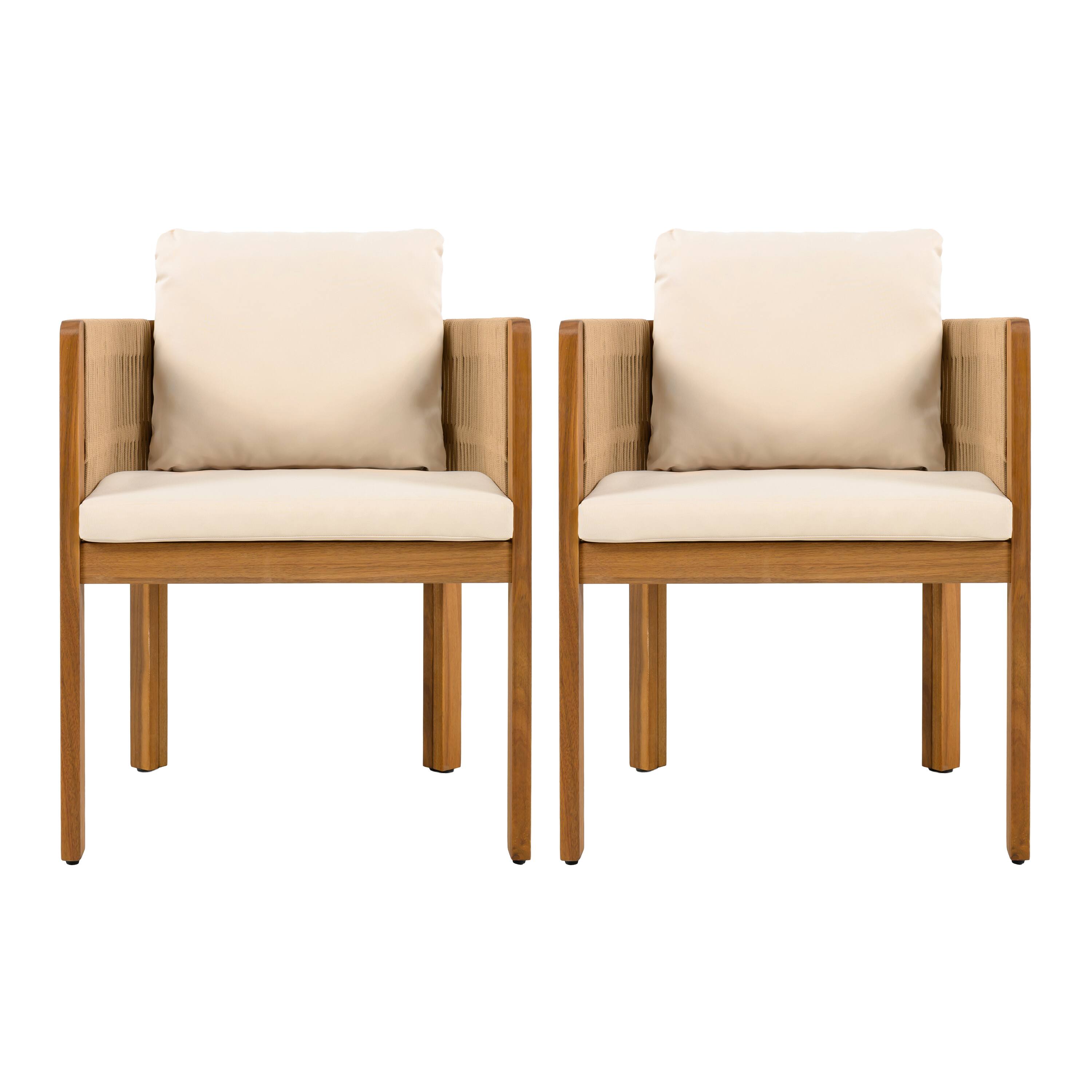 Back. Mondawe - Set of 2 Acacia Wood Outdoor Dining Chairs with Cushions - Beige.