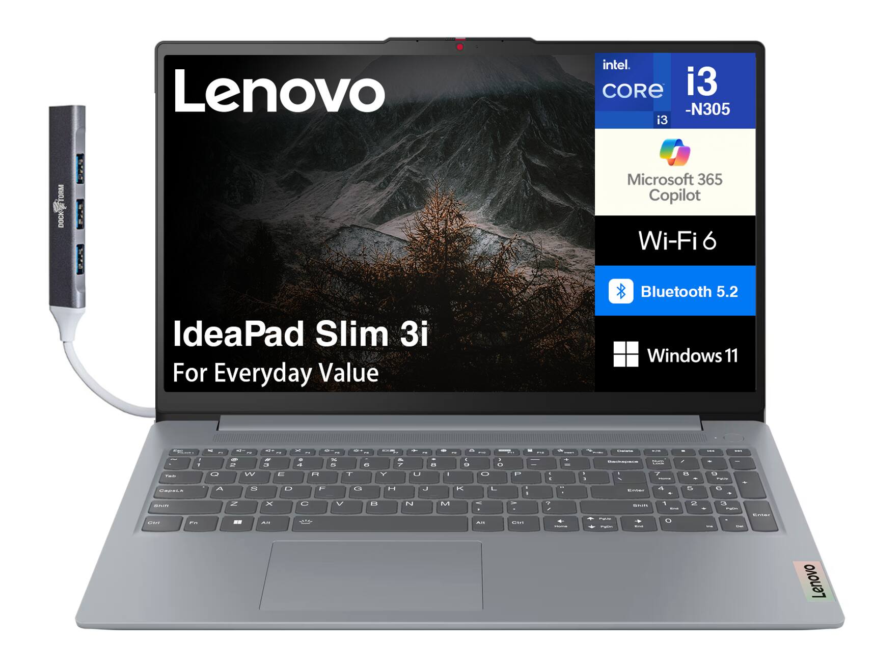 Lenovo Intel Core i3 - N305 i3 TORM DOCK Microsoft 365 Copilot Wi-Fi 6 Bluetooth 5.2 IdeaPad Slim 3i For Everyday Value Windows 11