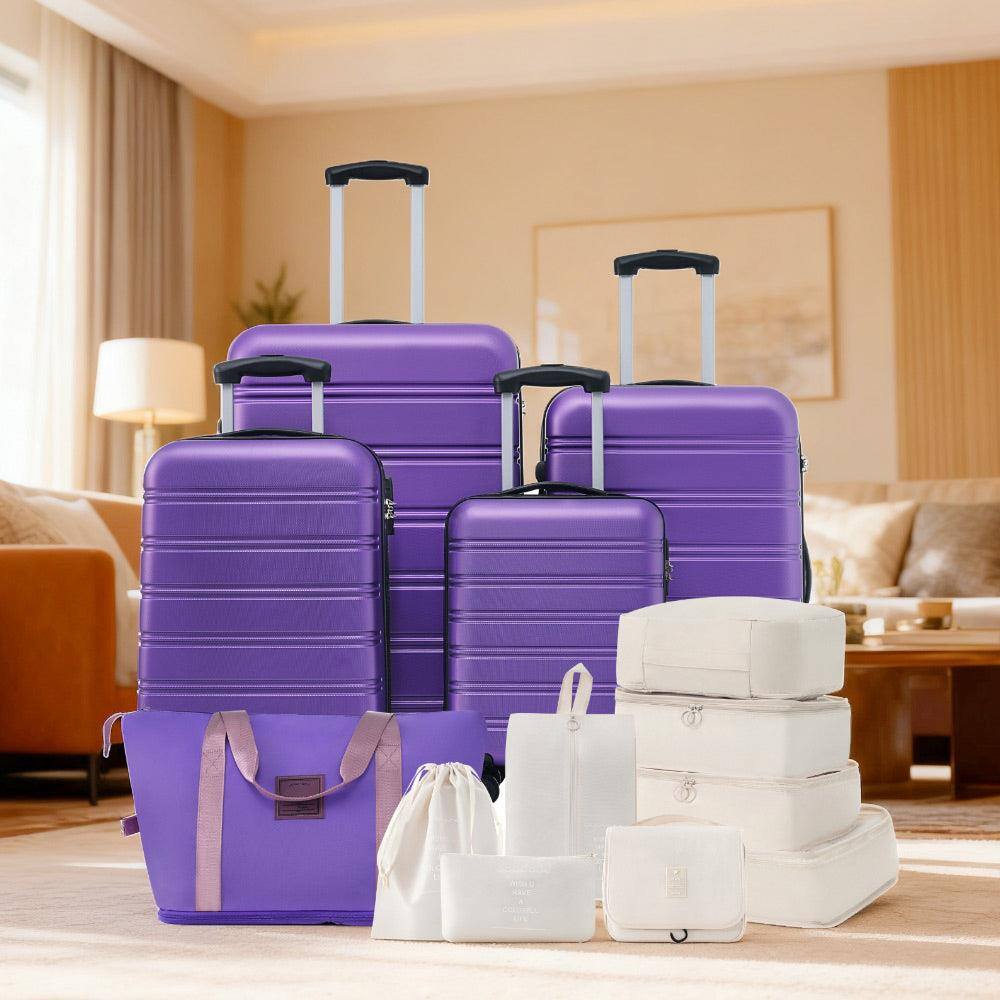 Angle. BreeBe - Hardshell Luggage Sets 4 pcs + Bag Spinner Suitcase with TSA Lock Lightweight-16'+20'+24'+28' Luggages - Purple.