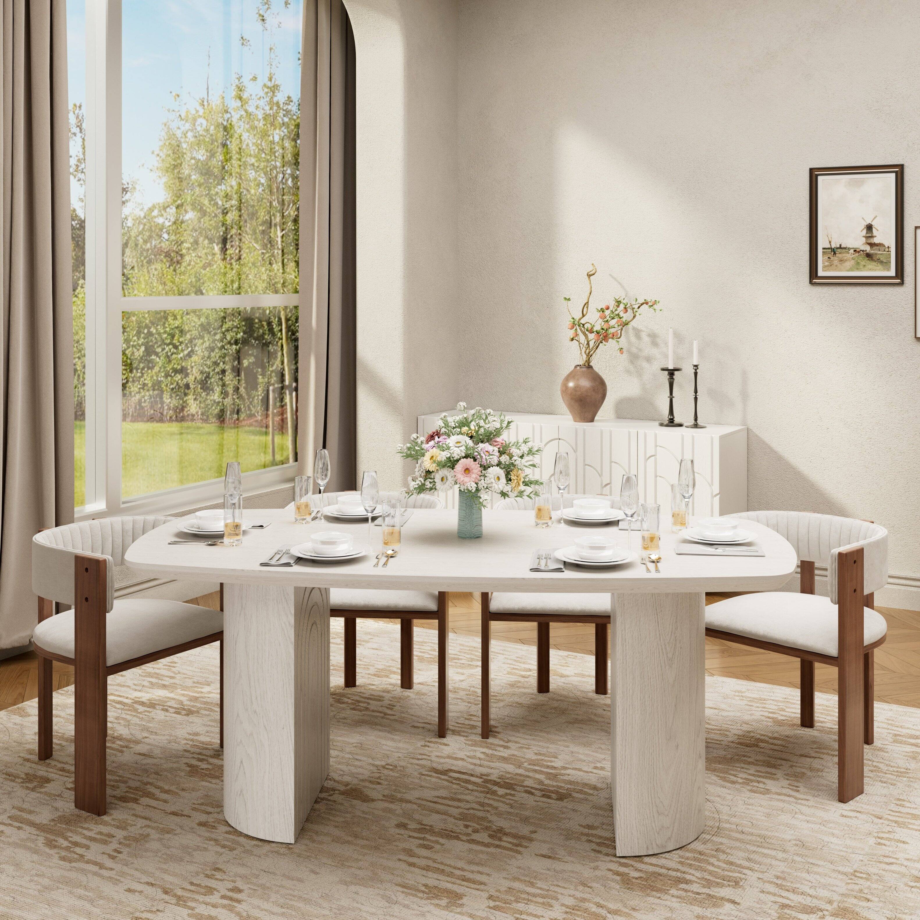 Alt View 4. Boyel Living - White Wood 70.87 Inch Trestle Dining Table Seats 6 Modern Rectangular MDF Table - White.