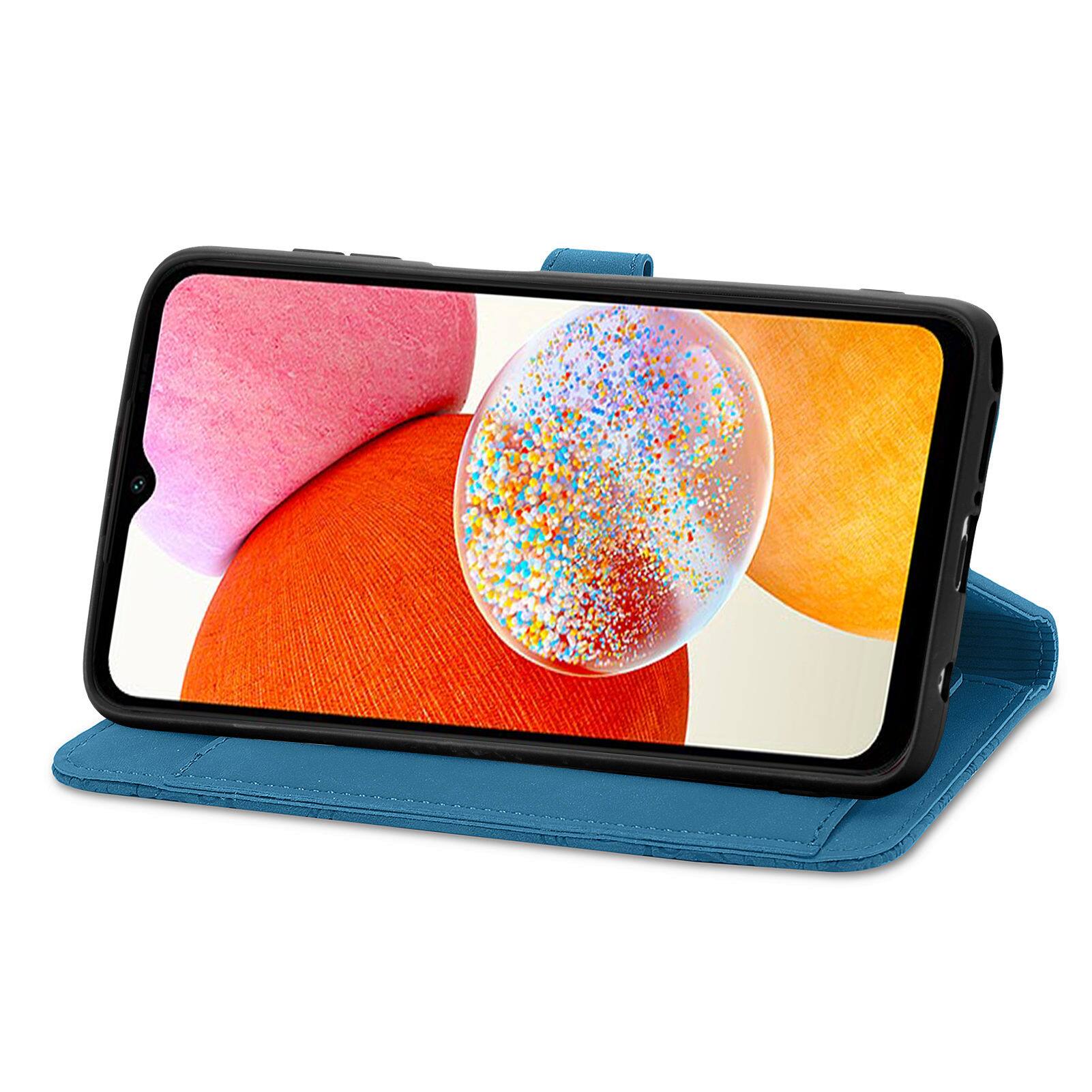 Alt View 2. Dteck - for Samsung Galaxy A14 5G Wallet Case,Folio Shockproof PU Leather Card Holder Cover with Zipper Pocket & Wrist Strap - Blue.