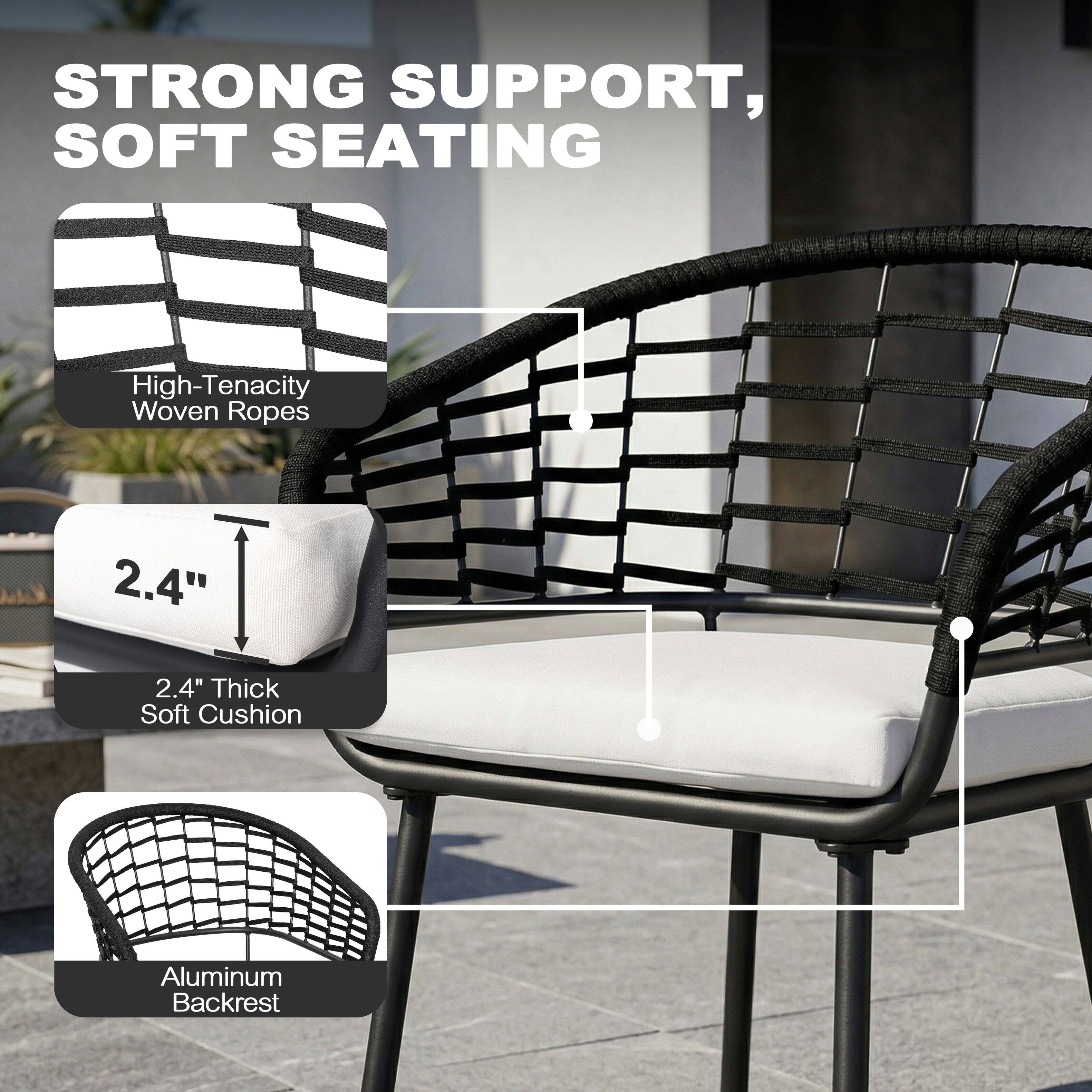 STRONG SUPPORT, SOFT SEATING

- High-Tenacity Woven Ropes
- 2.4" Thick Soft Cushion
- Aluminum Backrest