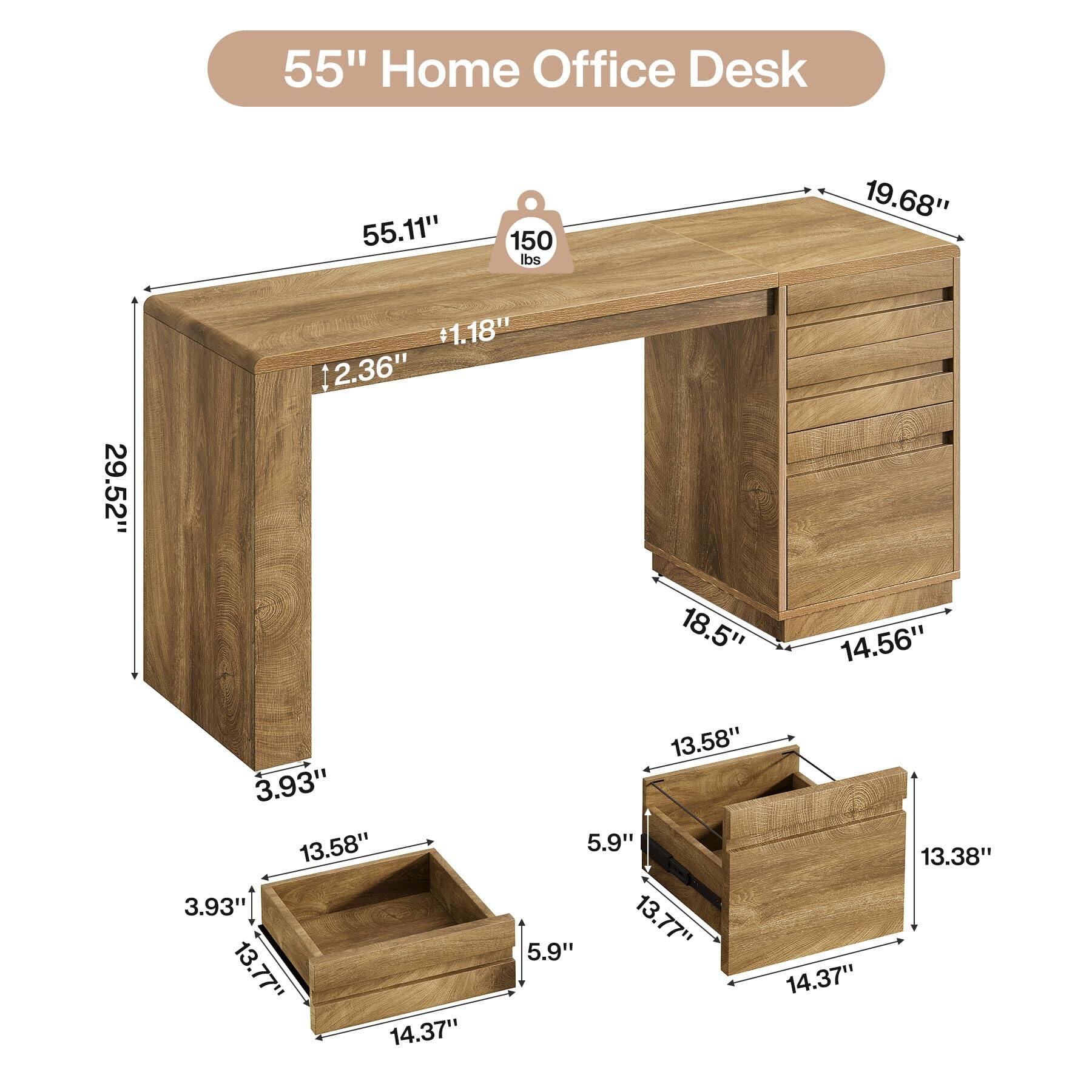 55" Home Office Desk

- 55.11"
- 150 lbs
- 19.68"
- 29.52"
- $1.18" 2.36"
- 18.5"
- 14.56"
- 3.93" 13.58" 3.93" 13.77" 14.37"
- 13.58" 5.9" 5.9" 13.77" 14.37"
- 13.38"
