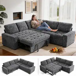 Dyonery - 80" 5 Seat Modular Sectional Couch Sofa with Pull Out Bed/USB Ports/Adjustable Backrest/Storage Seats for Living Room - Dray