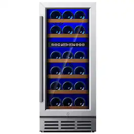 SIMZLIFE - 15 Inch Dual Zone Wine Fridge, Low-Noise Compressor, Digital Temperature Control, Double-Layer Glass Door (30 Bottles) - Silver