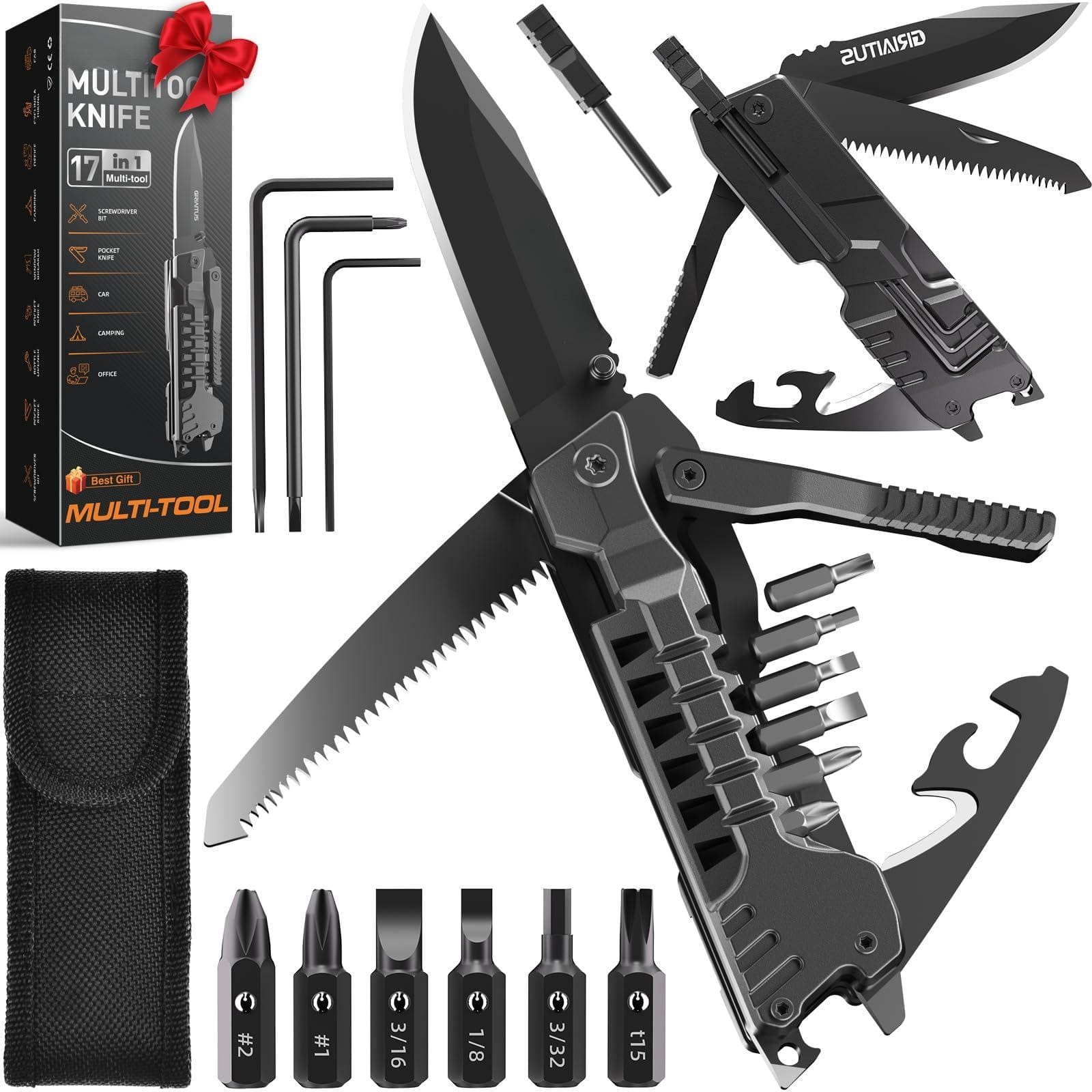 Dapper Styles - Multitool 17 In 1fire Starting Sticks Bottle Opener Screwdrivers Whistle Window Breaker And More -perfect For - Black