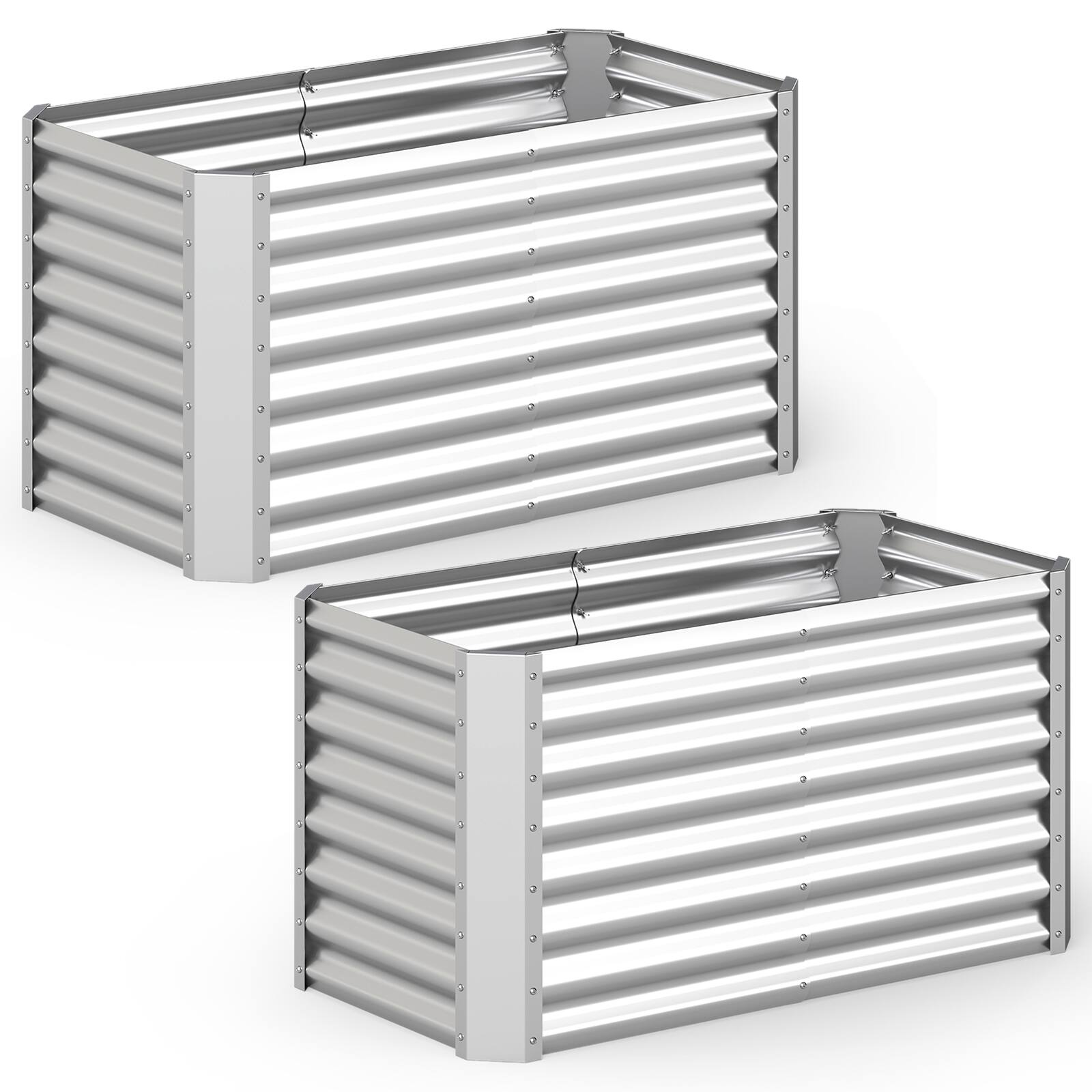 Alt View 9. Gymax - Gymax 2PCS 4 x 2 x 2FT Galvanized Raised Garden Bed w/Open-Ended Base for Vegetable - Sliver.