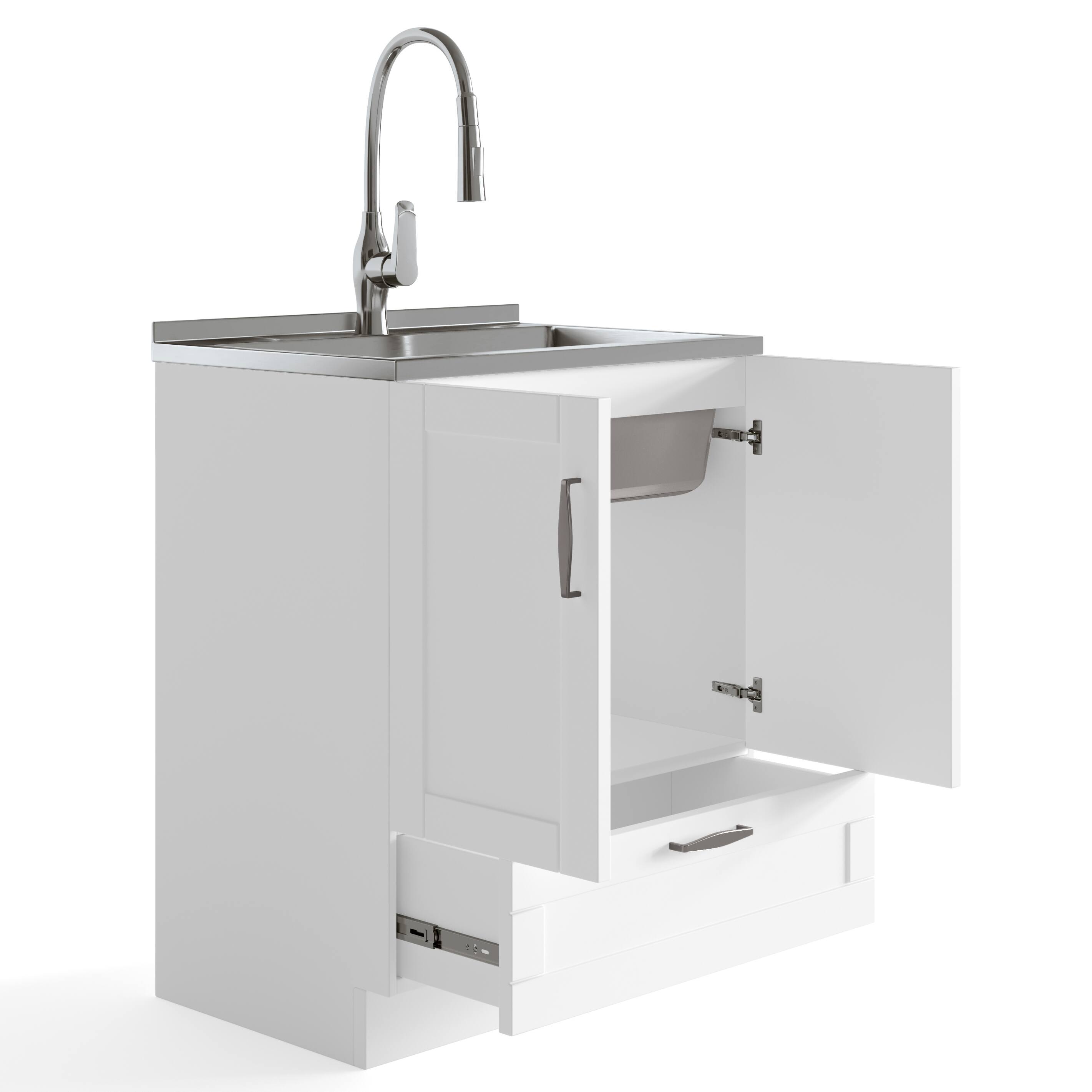 Back. Simpli Home - Reed  All-in-One 28-inch Utility Sink & Cabinet - Pure White.