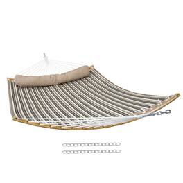 Sunnydaze - Quilted Hammock with Curved Spreader Bar - Neutral Stripe