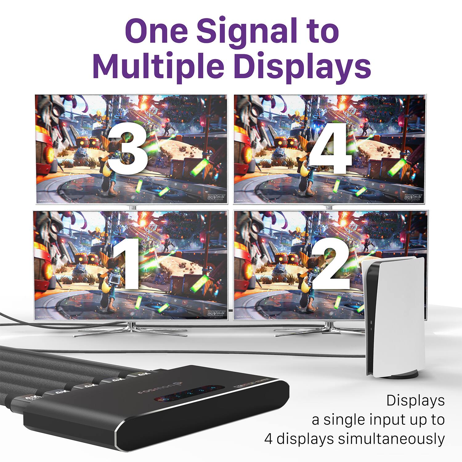 One Signal to Multiple Displays 3 4 JOUNAL -  1 HO : .  I 2 FOsItGce Displays a single input up to 4 displays simultaneously