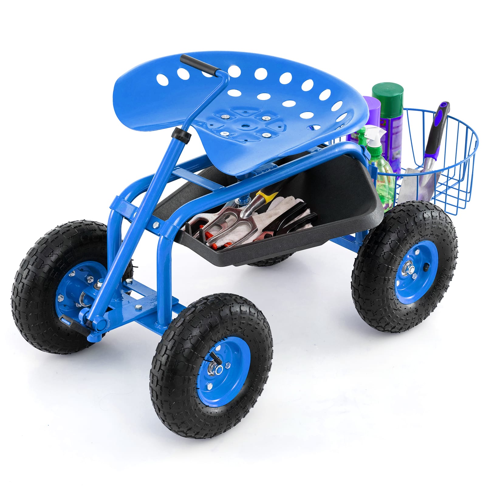 SKONYON - Extendable Handle Garden Cart with Rolling Wheels and Strong Load Capacity - Blue