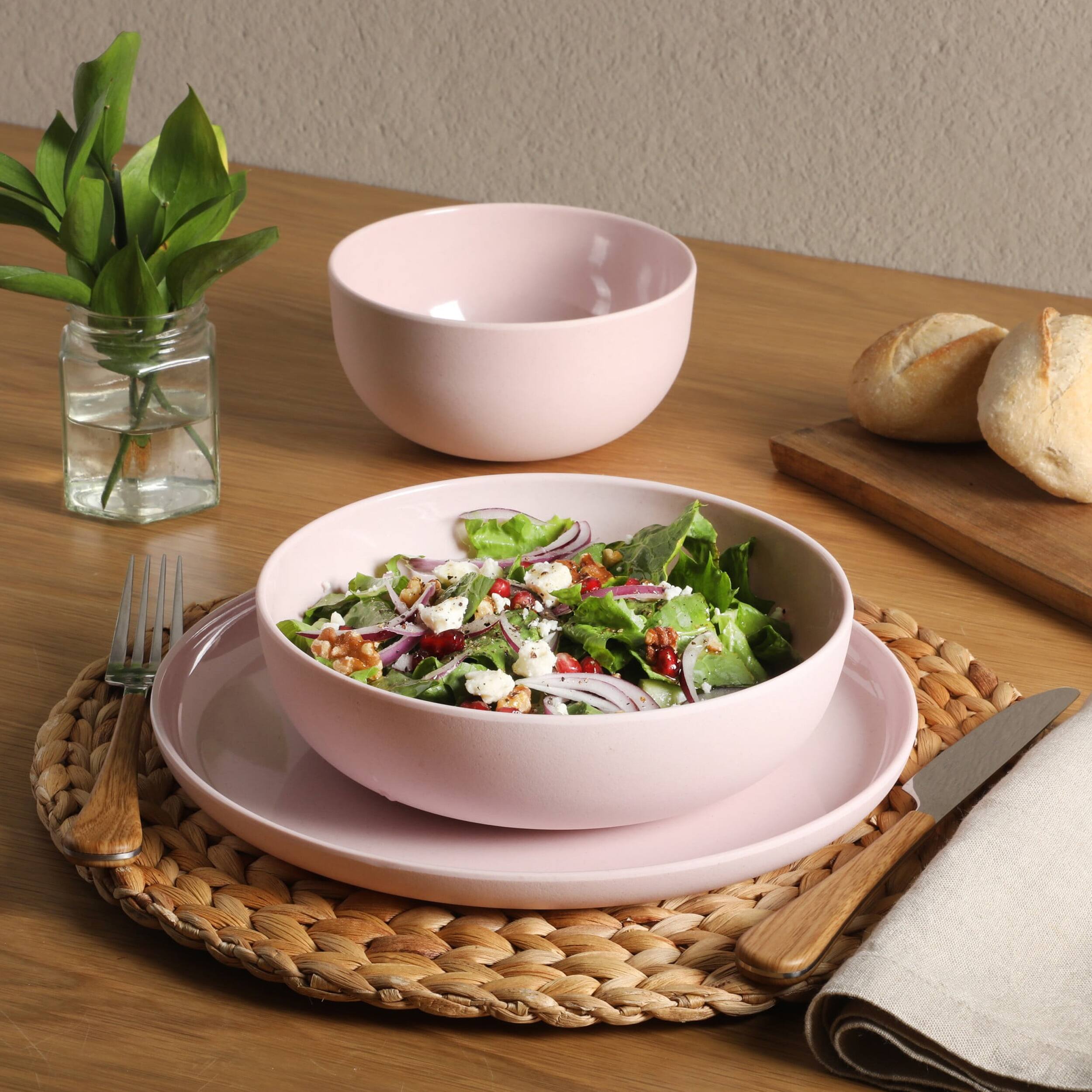 Alt View 6. Gibson - Gibson Home Candy Skies 12 Piece Wheat Straw Melamine Dinnerware Set in Pink - Pink.