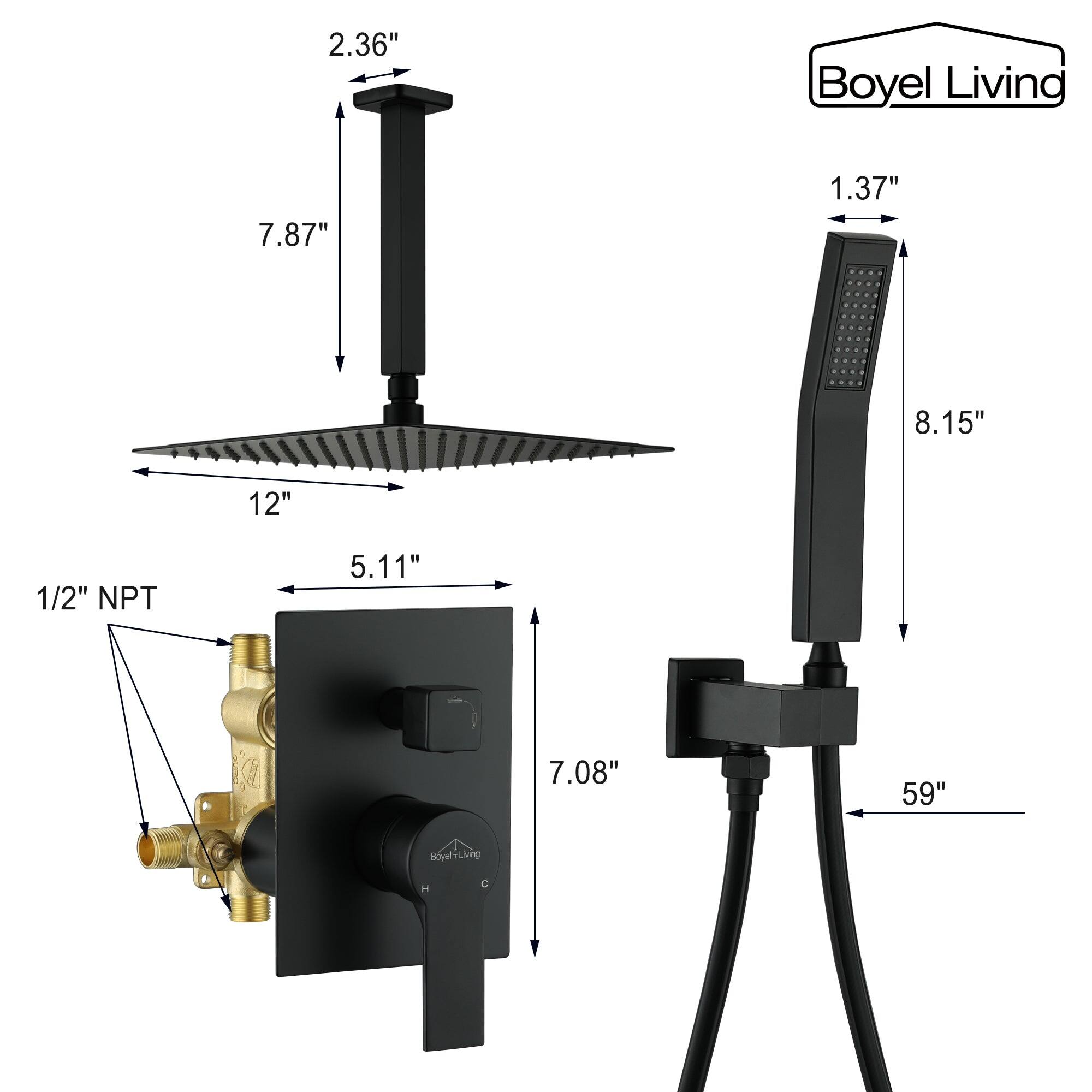 Boyel Living, 1/2" NPT, 2.36", 7.87", 1.37", 8.15", 12", 5.11", 7.08", 59"