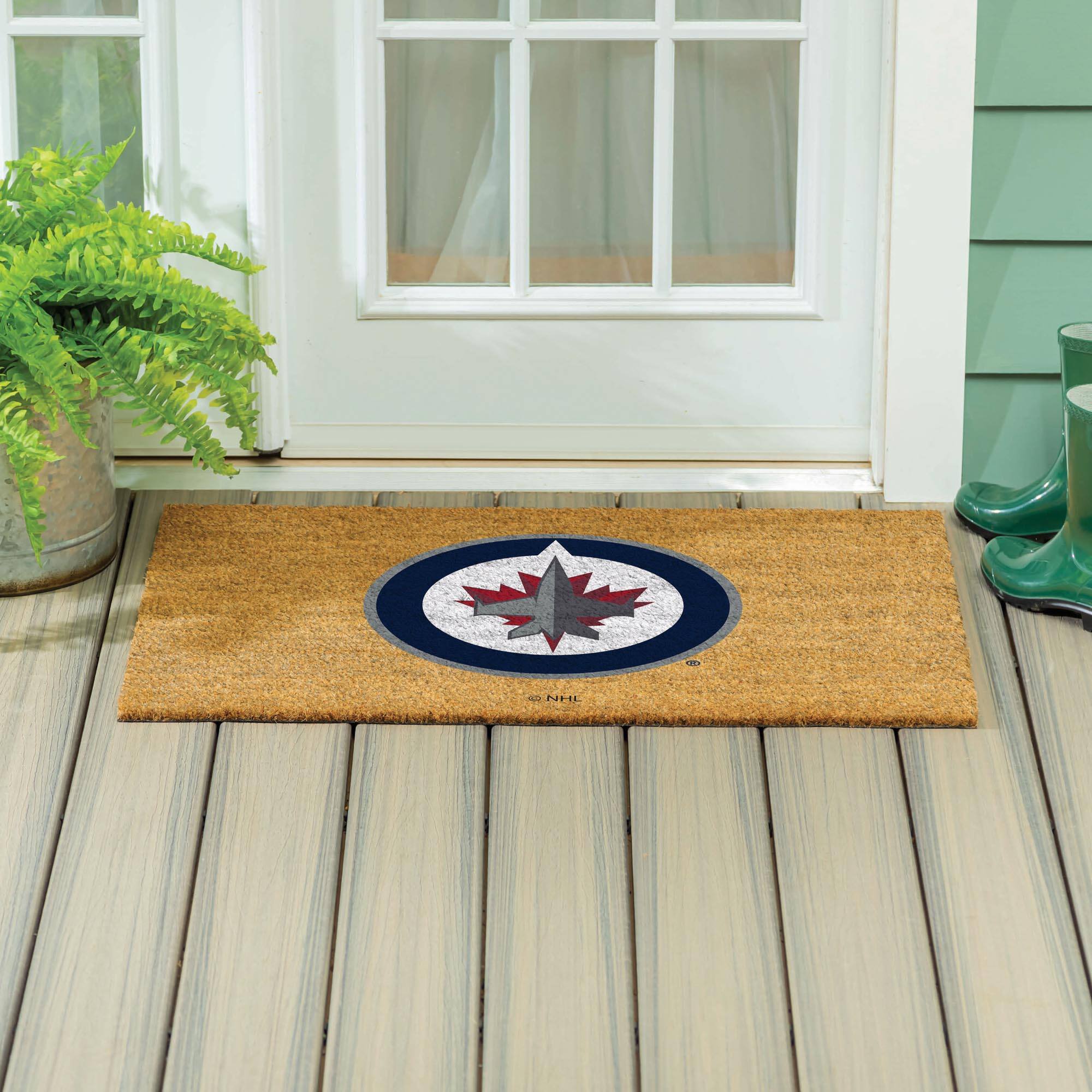 Alt View 3. Evergreen Enterprises - Winnipeg Jets 24" x 36" Outdoor Team Logo Coir Mat - Brown.