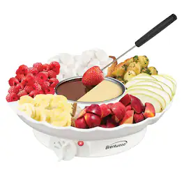 Brentwood - Ts-604w 25-watt Electric Fondue Pot Set With 3-section Tray And 4 Dipping Forks - White