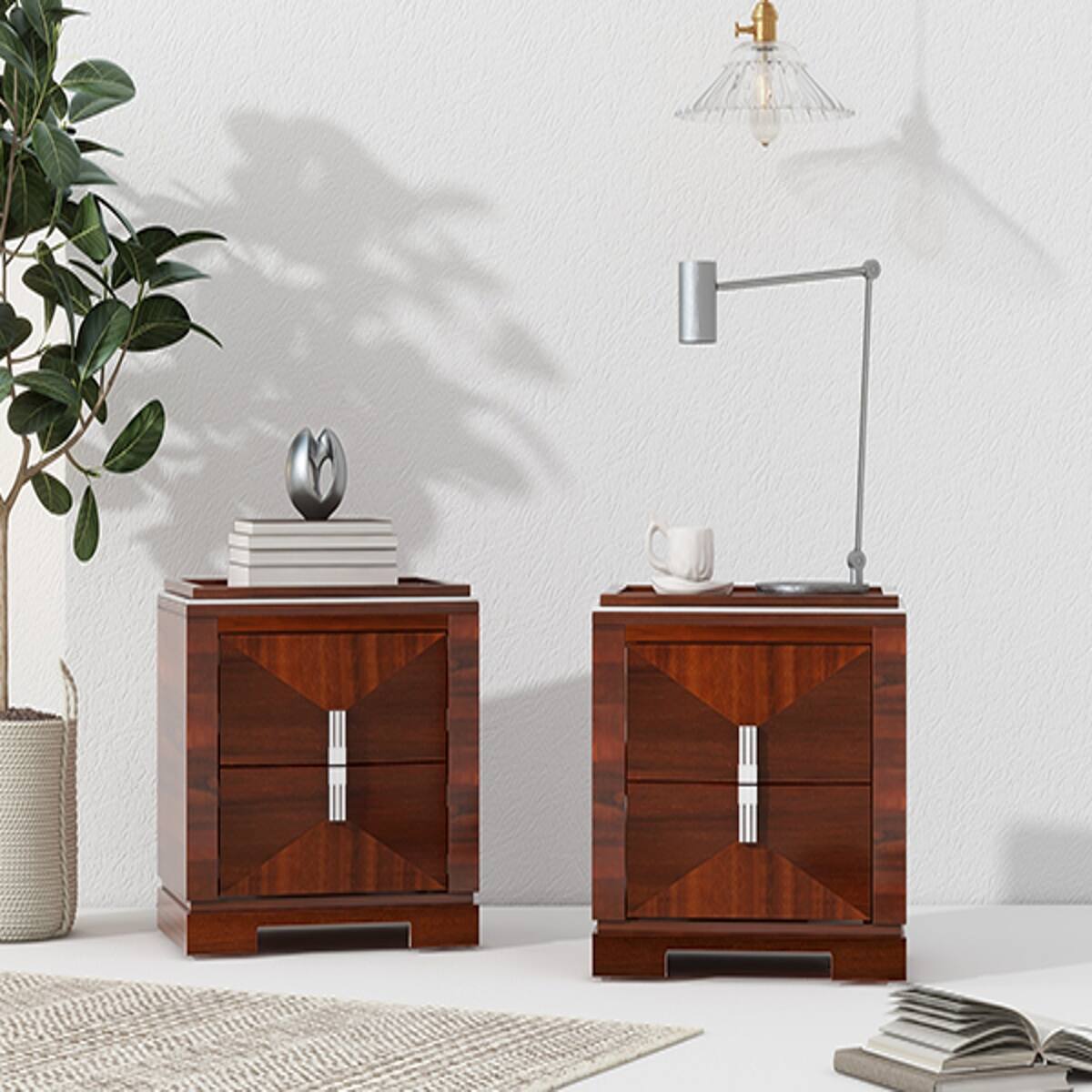 Alt View 2. Loheer - Loheer Mid-Century Modern Nightstand, Two Drawer Storage, Dark Brown, Twenty-Four Inch Wide - Dark Brown.