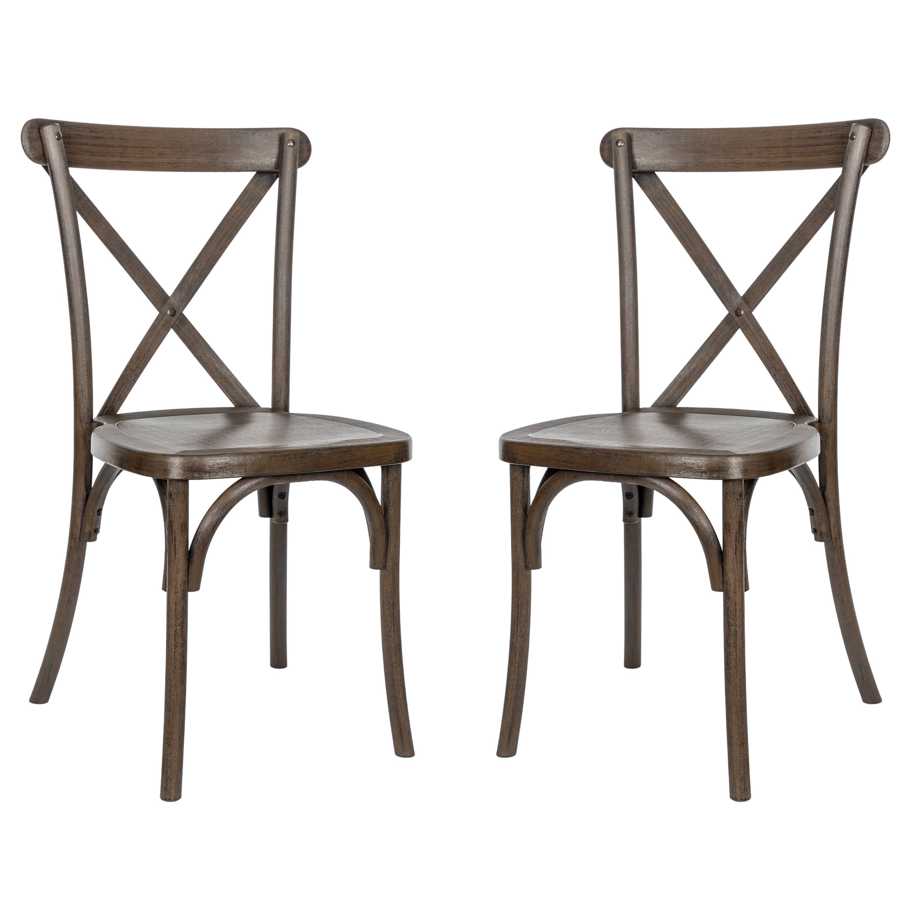Alt View 1. Emma + Oliver - Hensler Set of 2 Weather-Resistant Wood Look Stackable Resin Cross Back Chairs for Indoor/Outdoor Use - Dark Brown.