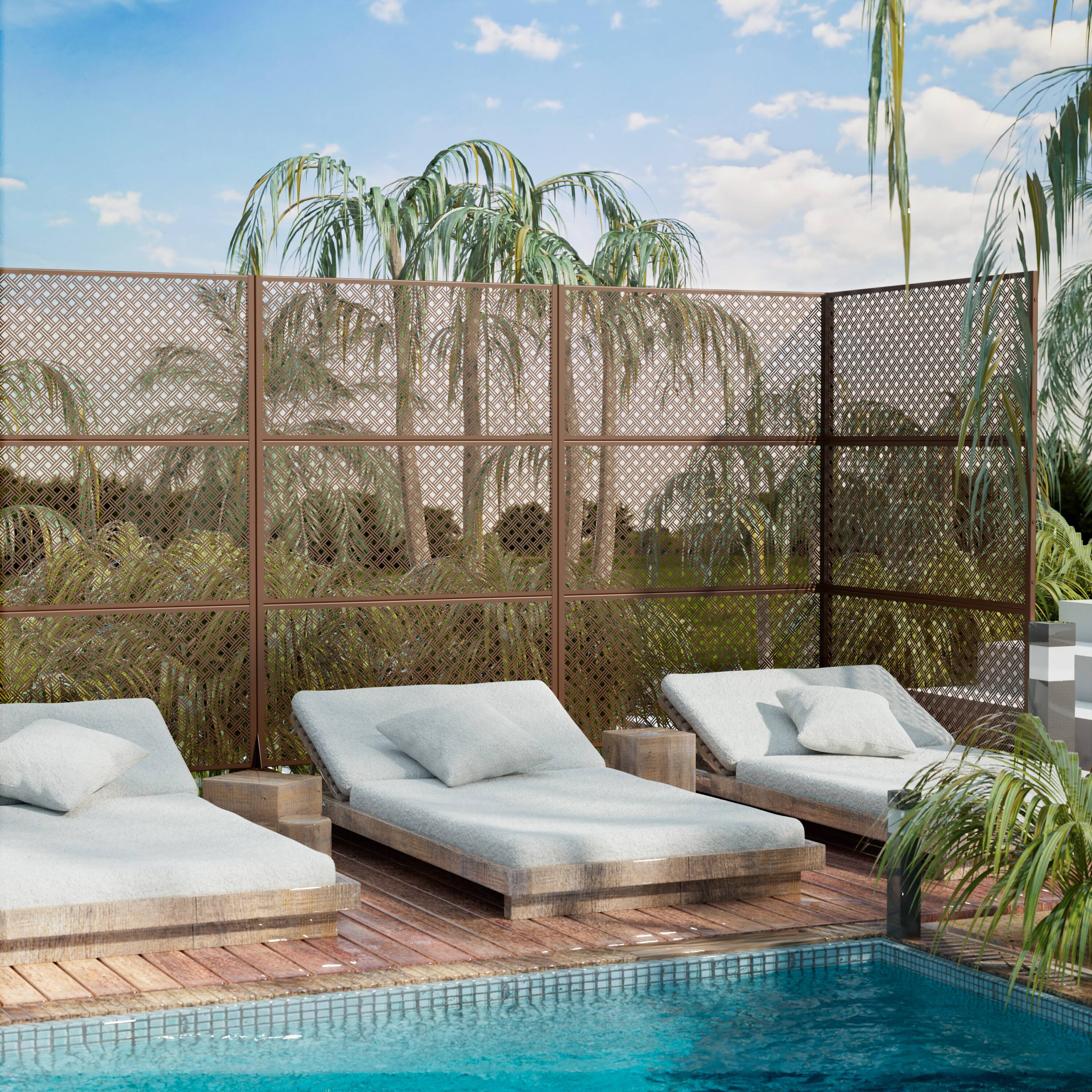 Alt View 6. PexFix - 72 in. x 47 in. Jason Pattern Metal Outdoor Privacy Screen & Panels, Freestanding Garden Divider Fence - Brown.