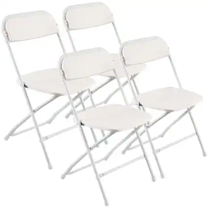 Front. VEVOR - 4 Pack Folding Chairs, Foldable Plastic Chairs with Heavy Duty Metal Frame, Portable Folding Card Table Chairs - White.