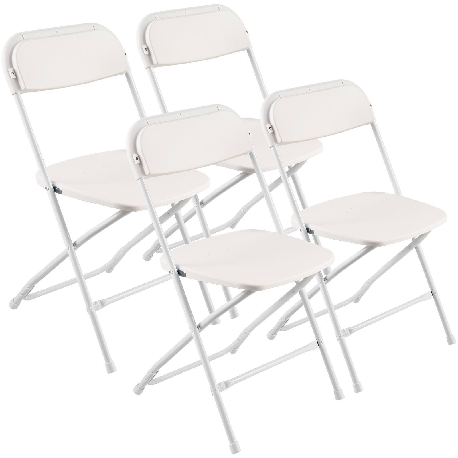 Front. VEVOR - 4 Pack Folding Chairs, Foldable Plastic Chairs with Heavy Duty Metal Frame, Portable Folding Card Table Chairs - White.