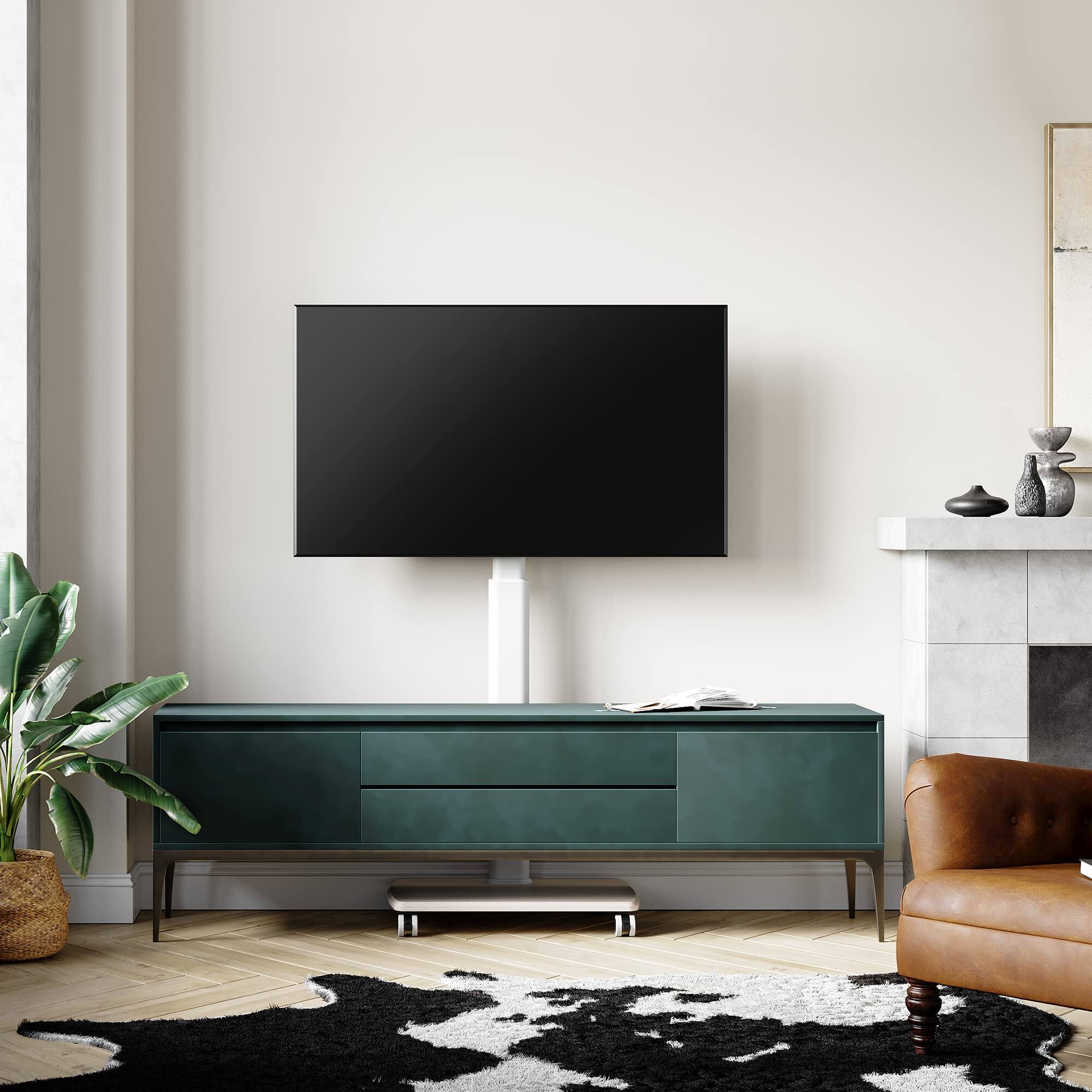 Alt View 4. ThinkLink Electronic - Rolling Stand Tvs Portable Mobile Cart Wheels Tall Universal Floor Stands Swivel Mount Fit Corner Bedroom - Classic Black with Power Outlet.