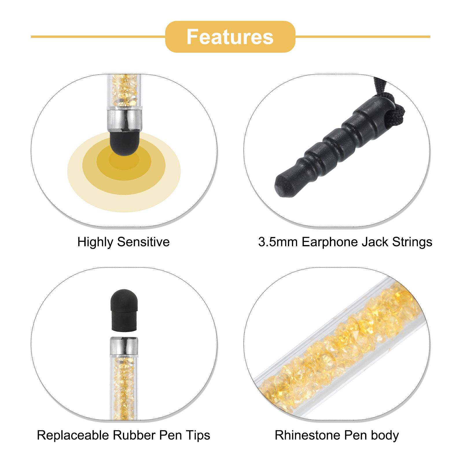 Features

- Highly Sensitive
- 3.5mm Earphone Jack Strings
- Replaceable Rubber Pen Tips
- Rhinestone Pen body